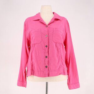 FRESH PRODUCE Textured Crinkle Fabric Button Up Light Jacket Hot Pink Size XL